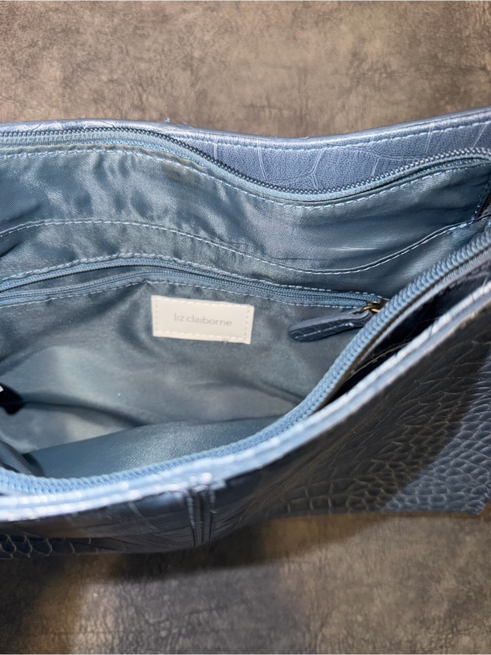 Liz Claiborne Light Blue Croc-Embossed Shoulder Bag - Picture 5 of 11